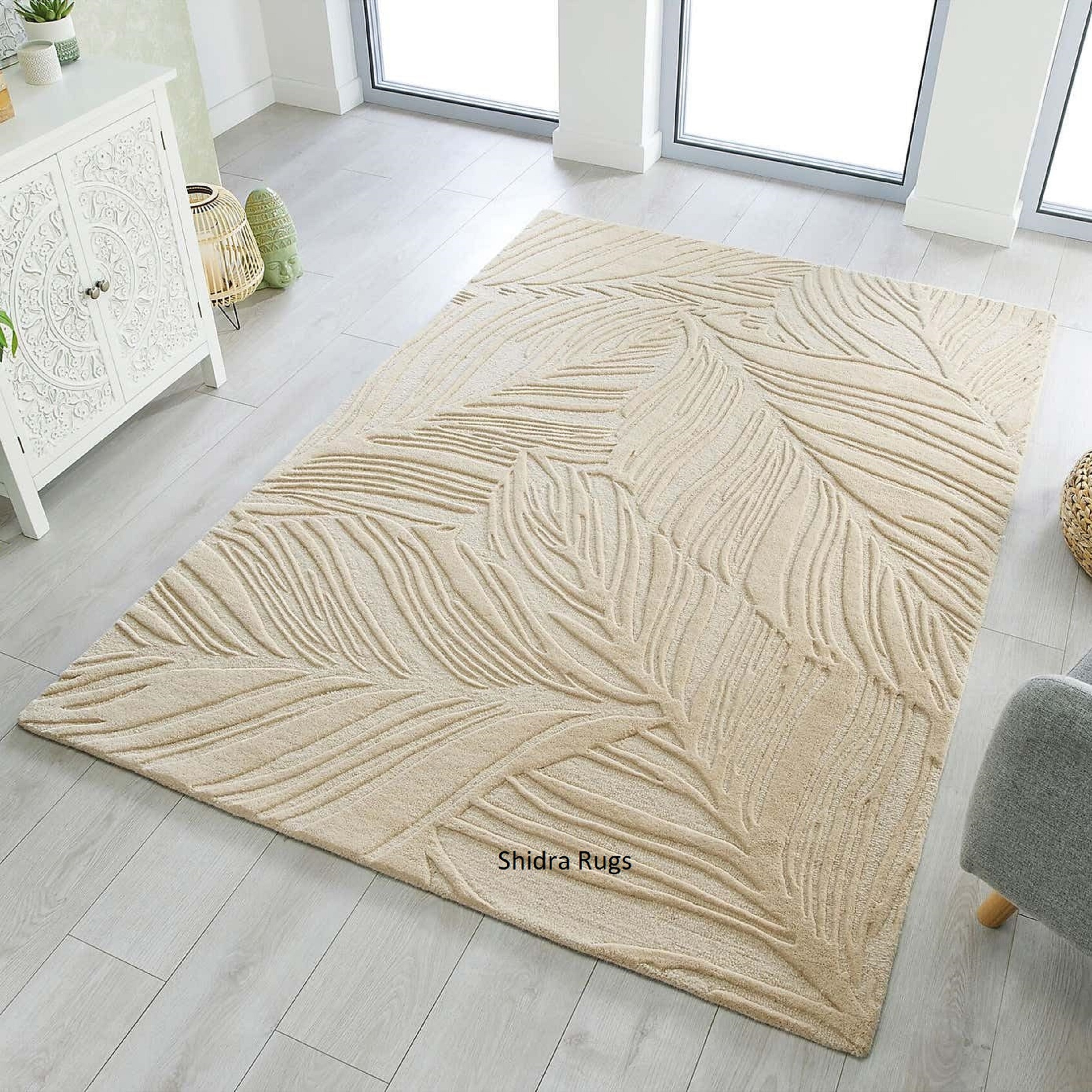 Elevate Your Space with Our Solid Cream New Zealand Wool Rug