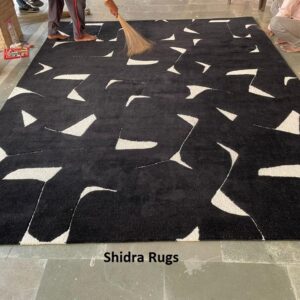 hand tufted rug, black and white rug, vintage rug, floor rug, geometric rug, stylish rug, woolen rug